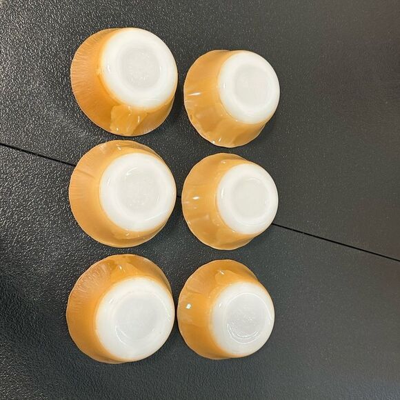 Vintage Fire King 1940’a peach luster glass custard cups, Set of 6 - Picture 9 of 12